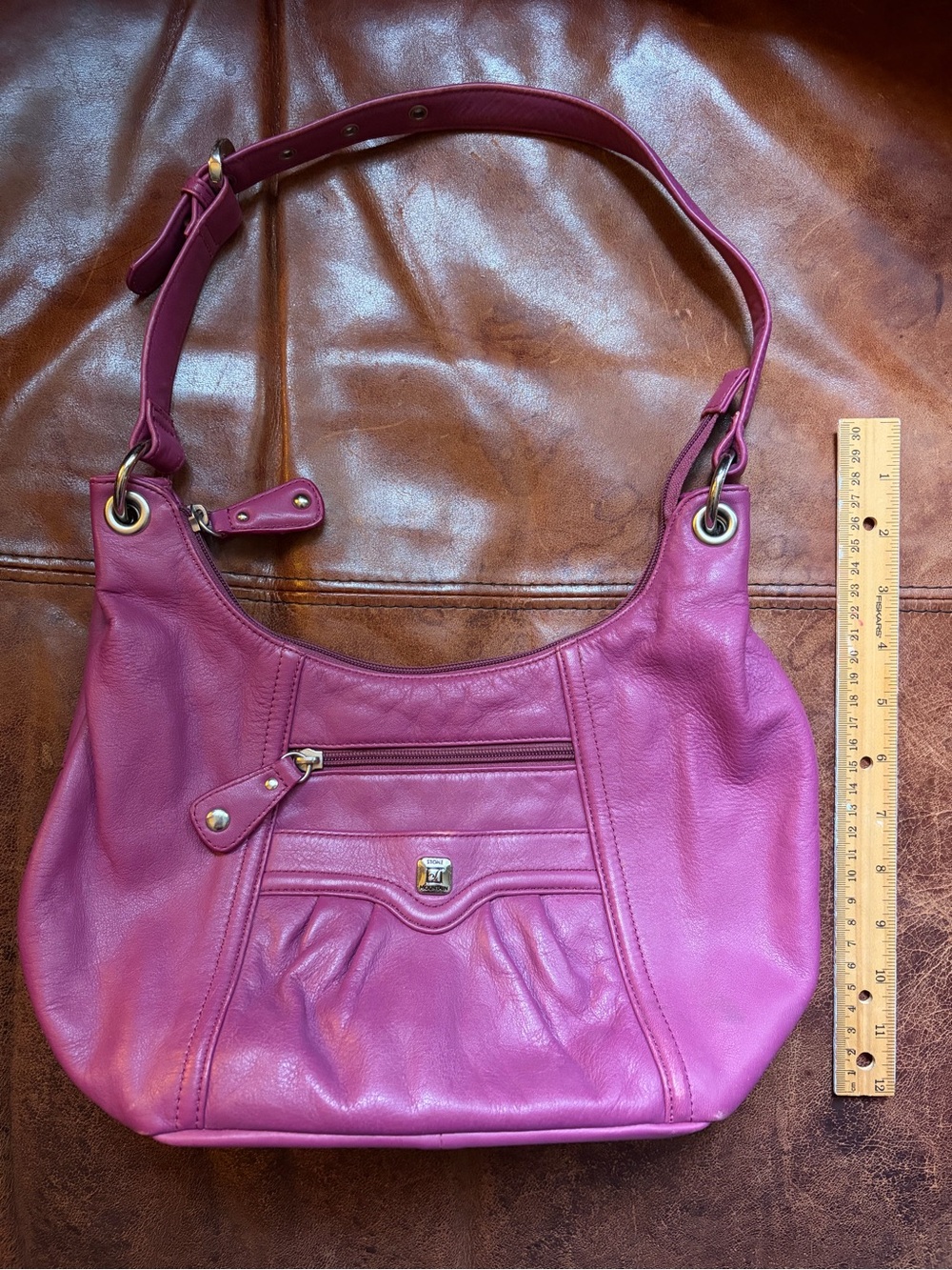 Stone Mountain Leather Fuchsia Hobo Shoulder Bag